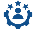 Human figure inside gear with stars